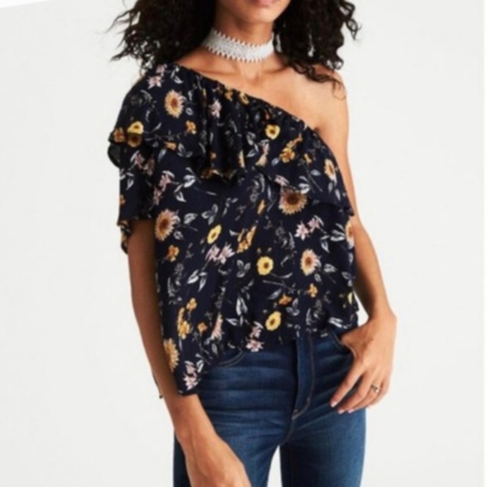 Abercrombie floral one shoulder top